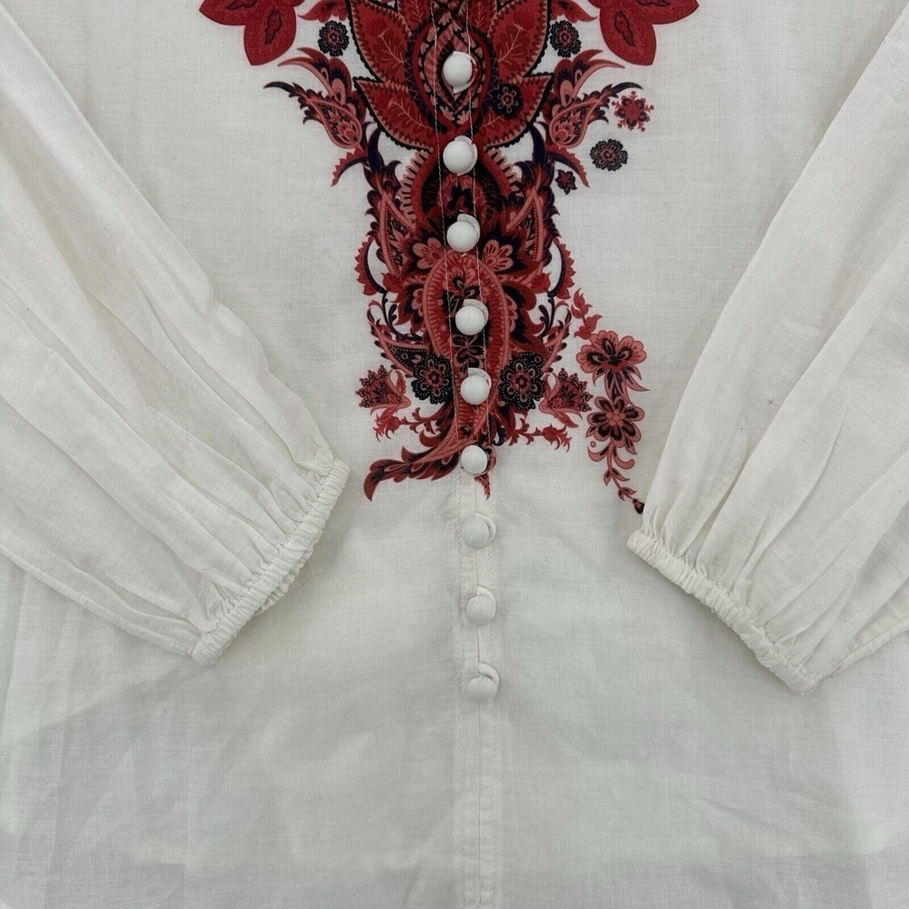 Soft Surroundings S White Red Floral Paisley Cotton Button Blouse Top Boho Y2K - Picture 5 of 8